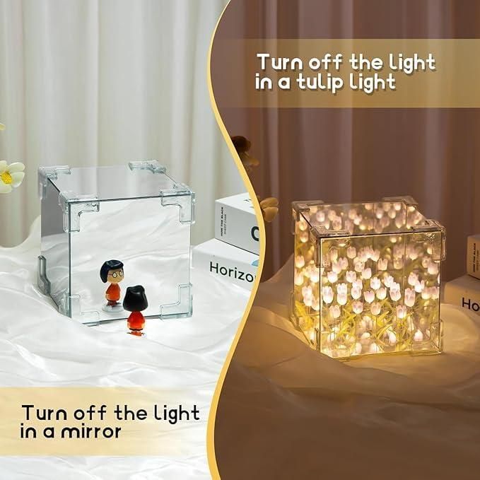 Tulip Cube Mirror Lamp | 2-in-1 Decorative Night Light & Mirror | Multicolor DIY Lamp for Home Decor