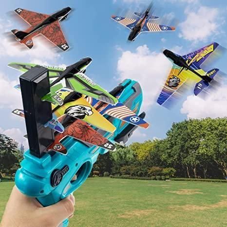 Airplane Launcher Toy Gun with 4 Foam Aircraft | Outdoor Shooting Game for Kids | Fun Catapult Gun for Indoor & Outdoor Play