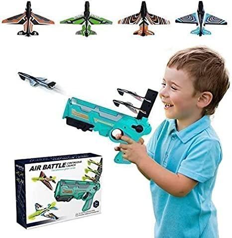 Airplane Launcher Toy Gun with 4 Foam Aircraft | Outdoor Shooting Game for Kids | Fun Catapult Gun for Indoor & Outdoor Play