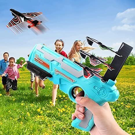 Airplane Launcher Toy Gun with 4 Foam Aircraft | Outdoor Shooting Game for Kids | Fun Catapult Gun for Indoor & Outdoor Play