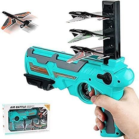 Airplane Launcher Toy Gun with 4 Foam Aircraft | Outdoor Shooting Game for Kids | Fun Catapult Gun for Indoor & Outdoor Play